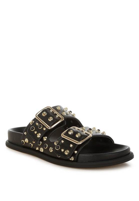 Jayata Metallic Stud Embellished Sliders - Shop Style & More | Fresh Looks, Everyday Deals & Free Shipping