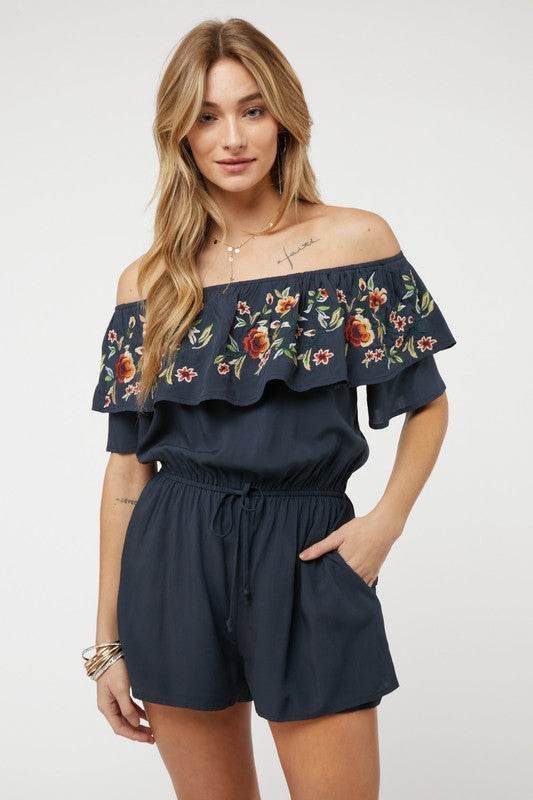 Floral Embroidered Off Shoulder Romper - Shop Style & More | Fresh Looks, Everyday Deals & Free Shipping