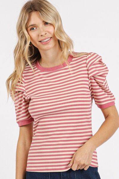 Mittoshop Striped Round Neck Puff Sleeve T-Shirt - Shop Style & More | Fresh Looks, Everyday Deals & Free Shipping