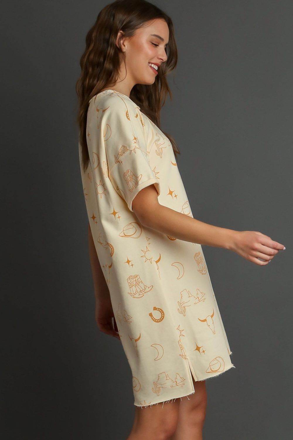 Umgee Full Size French Terry Short Sleeve Round Neck Dress Plus Size - Shop Style & More | Fresh Looks, Everyday Deals & Free Shipping