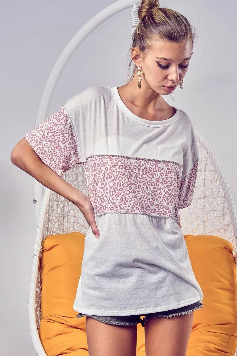 BiBi Triblend Knit with Leopard Block Out Stitching - Shop Style & More | Fresh Looks, Everyday Deals & Free Shipping