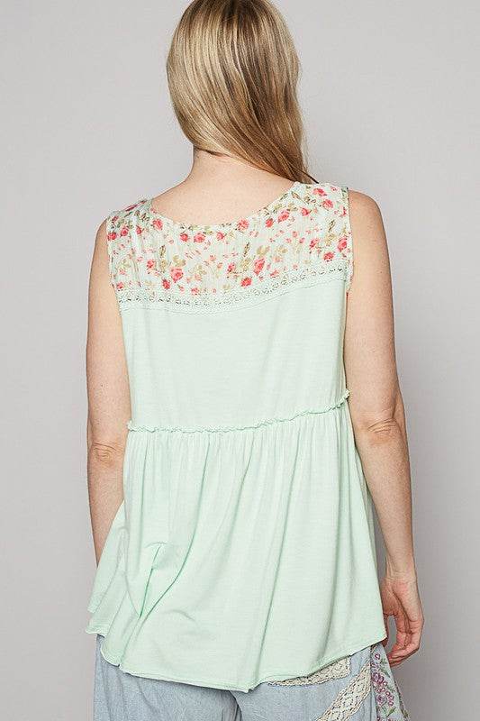 POL Lace Detail Frill Floral V-Neck Sleeveless Top - Shop Style & More | Fresh Looks, Everyday Deals & Free Shipping