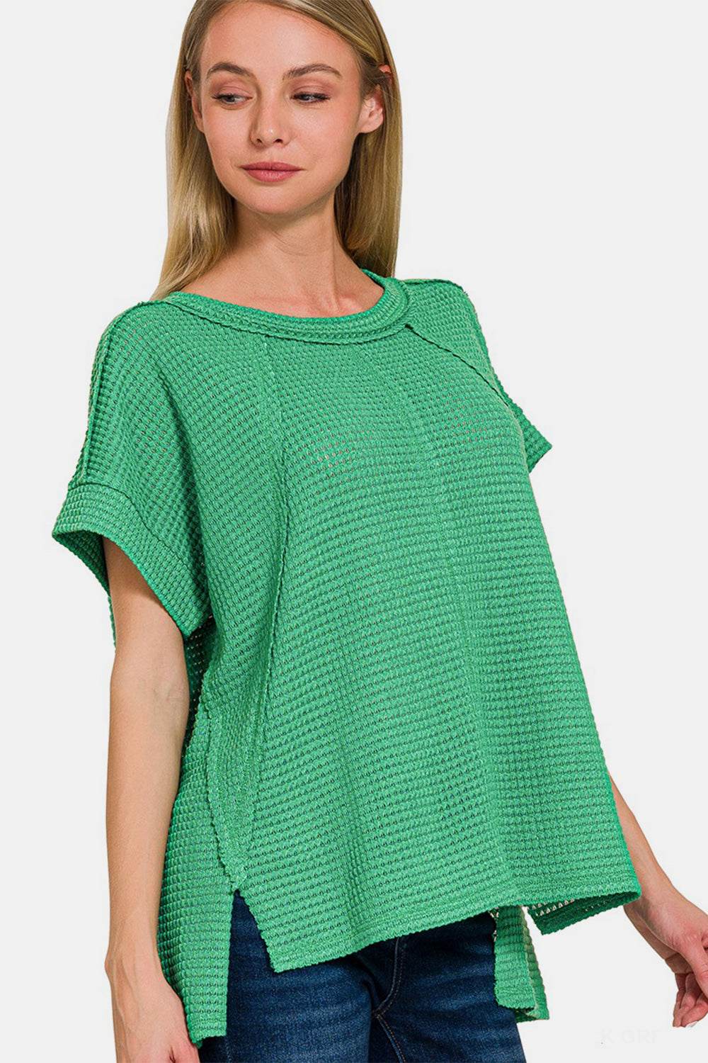 Zenana Waffle Exposed-Seam Short Sleeve T-Shirt - Shop Style & More | Fresh Looks, Everyday Deals & Free Shipping