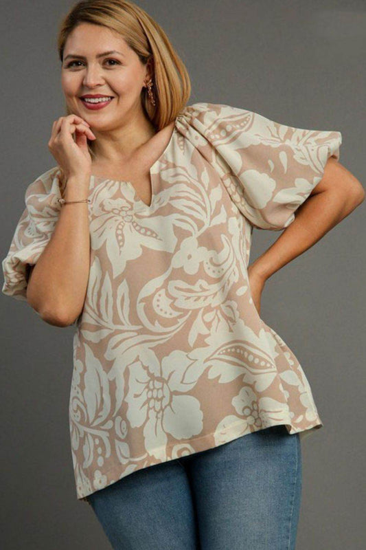Umgee Full Size Boxy Cut Split Neck Floral Print Top Plus Size - Shop Style & More | Fresh Looks, Everyday Deals & Free Shipping