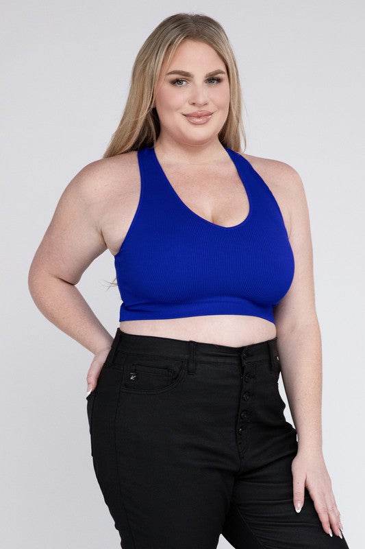 Plus Ribbed Cropped Racerback Tank Top - Shop Style & More | Fresh Looks, Everyday Deals & Free Shipping