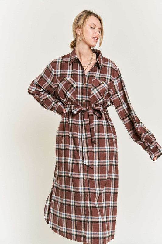 PLAID PRINT COLLAR LONG SHIRT DRESS PLUS - Shop Style & More | Fresh Looks, Everyday Deals & Free Shipping