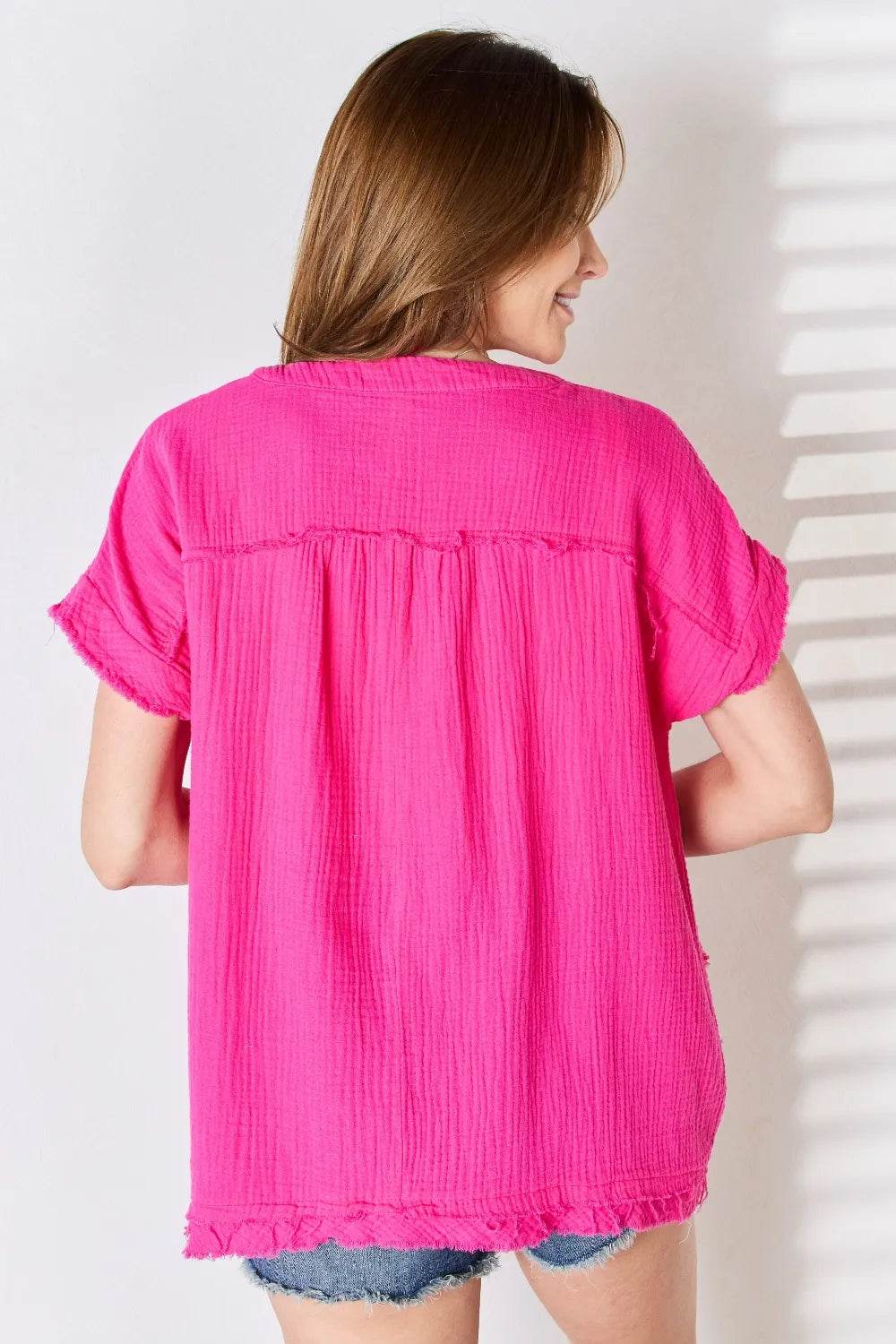 Zenana Full Size Raw Hem Short Sleeve Top - Shop Style & More | Fresh Looks, Everyday Deals & Free Shipping