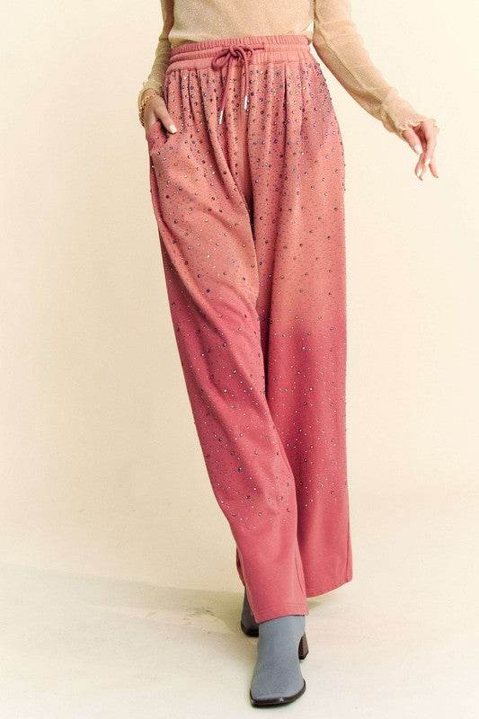 Davi & Dani Rhinestone Drawstring Wide Leg Pants - Shop Style & More | Fresh Looks, Everyday Deals & Free Shipping