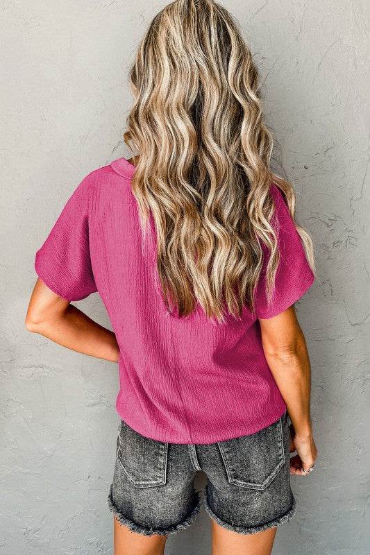 Emerson Crinkled V Neck Wide Sleeve Top - Shop Style & More | Fresh Looks, Everyday Deals & Free Shipping