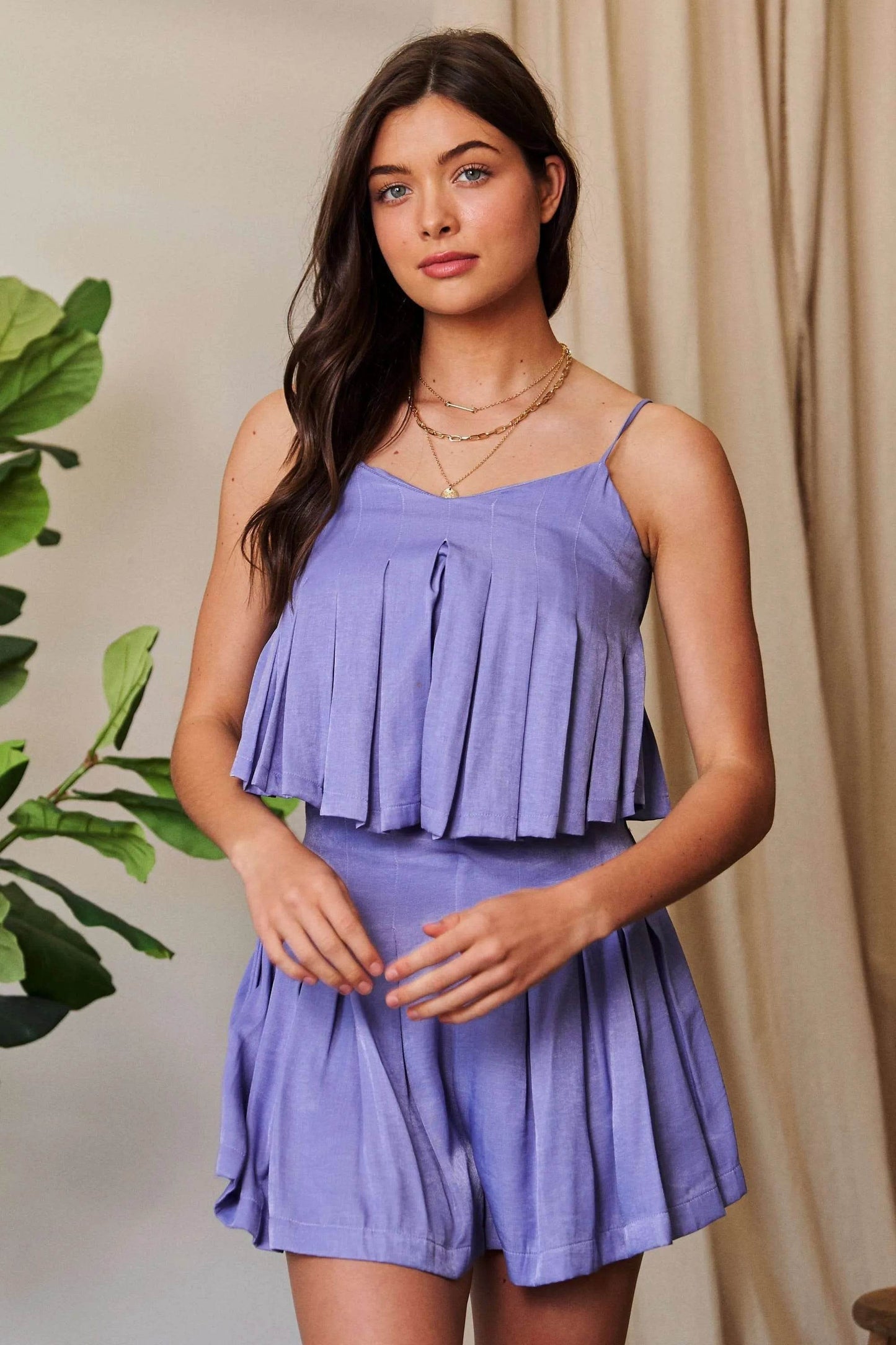 Davi & Dani Pleated Body Elastic Back Babydoll Strappy Top - Shop Style & More | Fresh Looks, Everyday Deals & Free Shipping