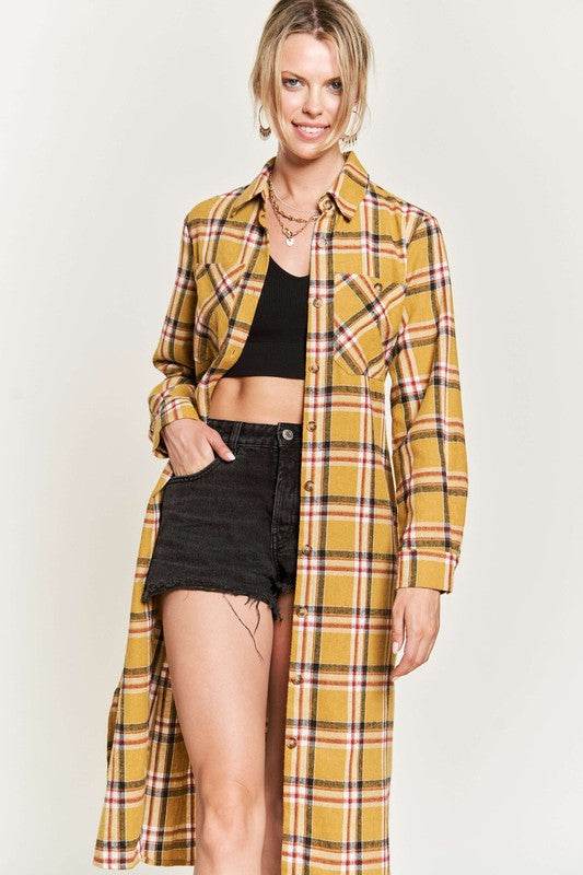 PLAID PRINT COLLAR LONG SHIRT DRESS PLUS - Shop Style & More | Fresh Looks, Everyday Deals & Free Shipping