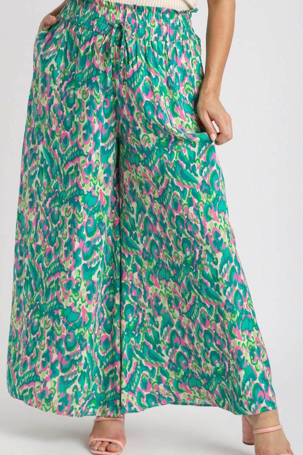 Umgee Full Size Mixed Print High Waist Wide Leg Pants Plus Size - Shop Style & More | Fresh Looks, Everyday Deals & Free Shipping
