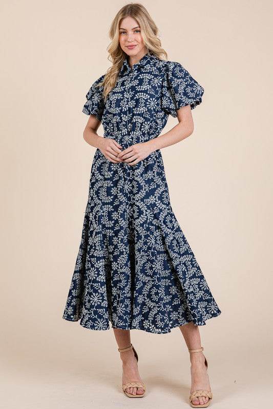GeeGee Natural Leaf Pattern Eyelet Lace Puff Sleeve Dress - Shop Style & More | Fresh Looks, Everyday Deals & Free Shipping
