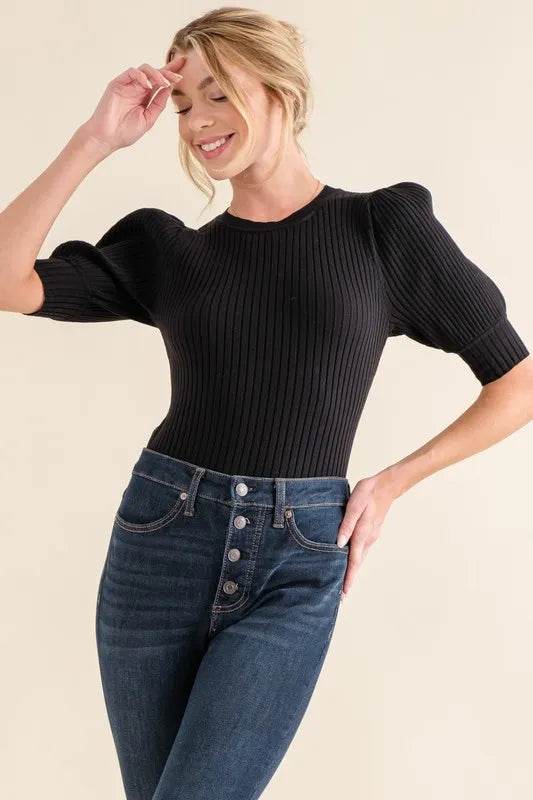 And The Why Puffed Half Sleeve Rib Basic Bodysuit - Shop Style & More | Fresh Looks, Everyday Deals & Free Shipping