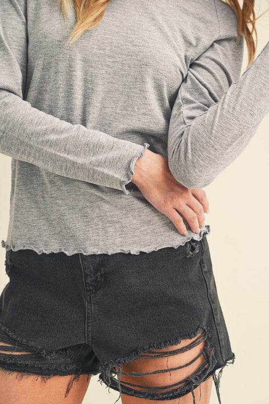 Aemi + Co Lettuce Hemline Round Neck Raglan Sleeve T-Shirt - Shop Style & More | Fresh Looks, Everyday Deals & Free Shipping