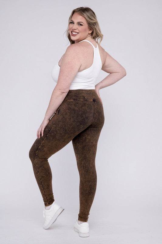 Plus Mineral Washed Wide Waistband Yoga Leggings - Shop Style & More | Fresh Looks, Everyday Deals & Free Shipping