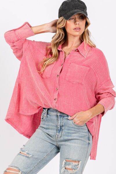 SAGE + FIG Frayed Hem Side Slit Button Down Shirt - Shop Style & More | Fresh Looks, Everyday Deals & Free Shipping