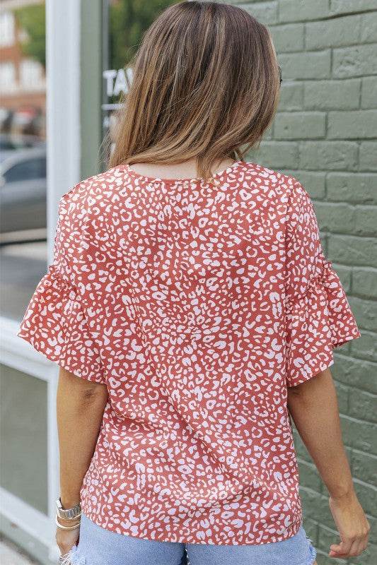 Leah Leopard Spotted Ruffle Sleeve Top - Shop Style & More | Fresh Looks, Everyday Deals & Free Shipping