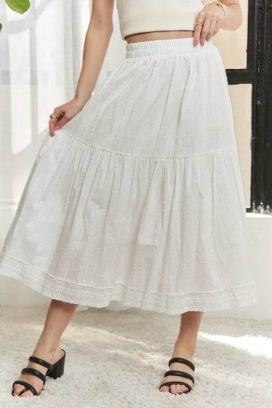 ADORA Elastic Waistband Tiered Midi Skirt - Shop Style & More | Fresh Looks, Everyday Deals & Free Shipping