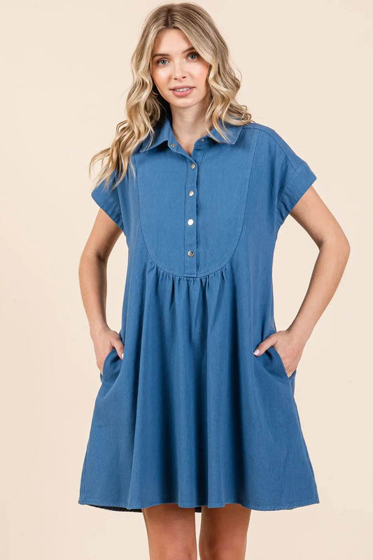 Mittoshop Twill Short Sleeve Collared Mini Dress - Shop Style & More | Fresh Looks, Everyday Deals & Free Shipping