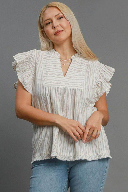 Umgee Full Size Striped Babydoll Top Plus Size - Shop Style & More | Fresh Looks, Everyday Deals & Free Shipping