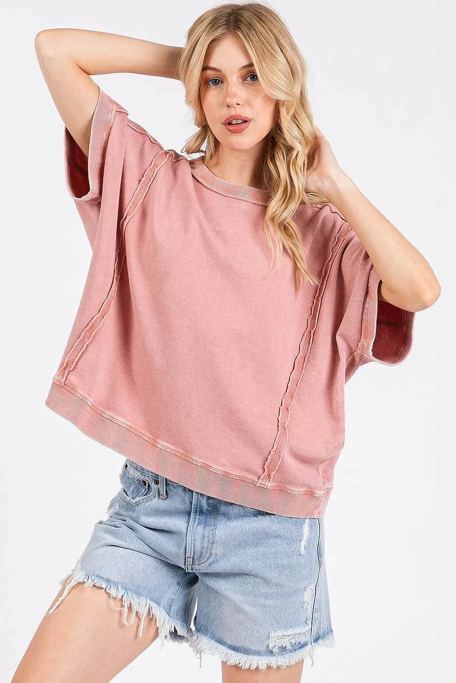 Mittoshop Mineral Wash French Terry Crew Neck Casual Top - Shop Style & More | Fresh Looks, Everyday Deals & Free Shipping