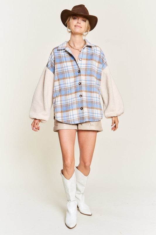 Multi plaid fuzzy sleeve jacket JJO1023 - Shop Style & More | Fresh Looks, Everyday Deals & Free Shipping