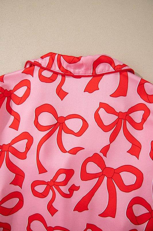2pcs Bow Print Shirt Style Long Sleeve Pajama Set - Shop Style & More | Fresh Looks, Everyday Deals & Free Shipping