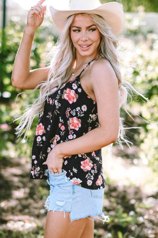 Fallon Floral Spaghetti Straps Strappy Back Tank T - Shop Style & More | Fresh Looks, Everyday Deals & Free Shipping