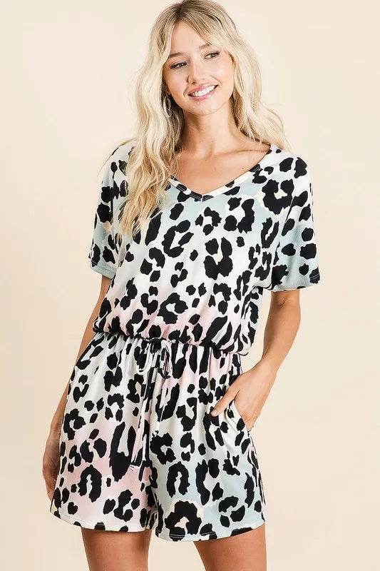 BiBi Gradation Leopard Soft Knit V-neck Romper - Shop Style & More | Fresh Looks, Everyday Deals & Free Shipping