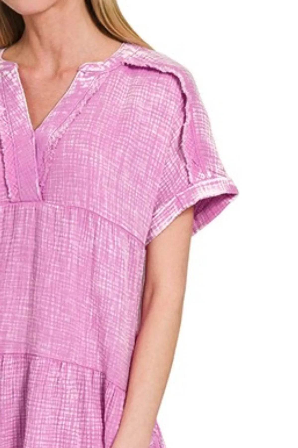 Zenana Washed Double Gauze Raw Edge V-neck Dress - Shop Style & More | Fresh Looks, Everyday Deals & Free Shipping