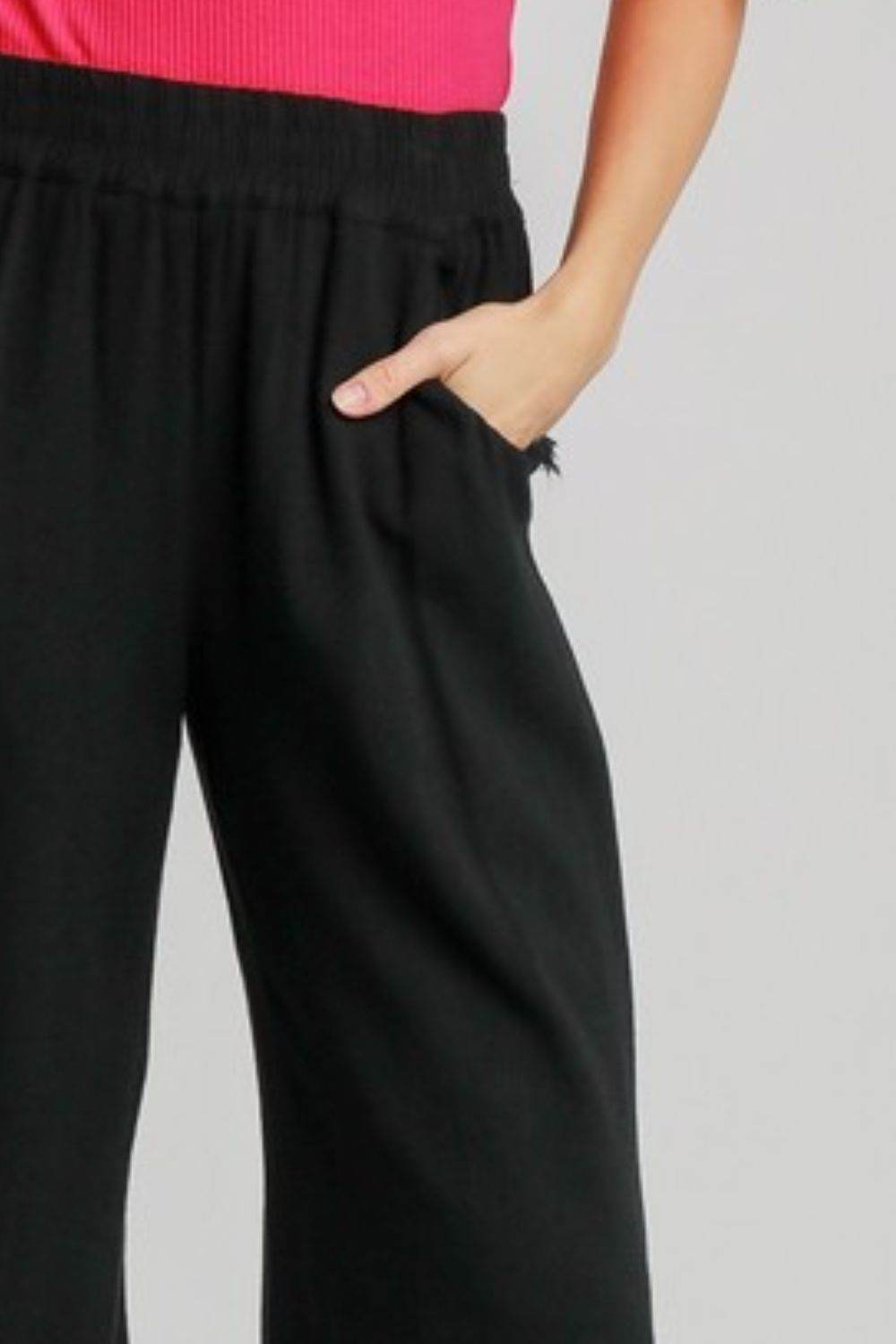 Umgee Full Size Linen Blend Elastic Waistband Wide Leg Pants Plus Size - Shop Style & More | Fresh Looks, Everyday Deals & Free Shipping