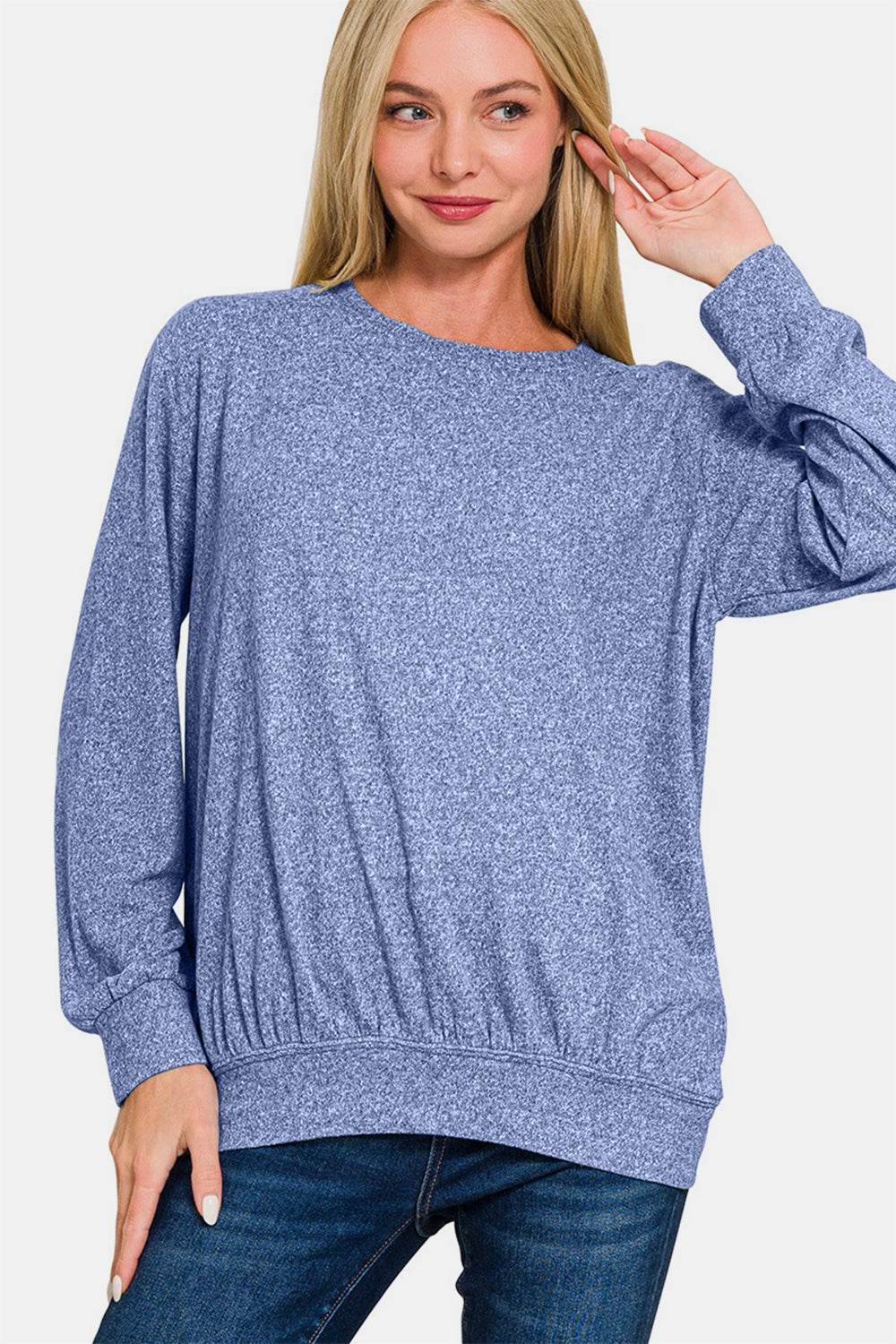 Zenana Full Size Melange Round Neck Top - Shop Style & More | Fresh Looks, Everyday Deals & Free Shipping