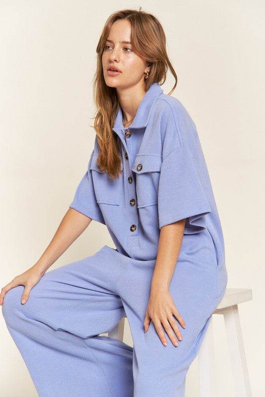 Basic Collar Shirt Wide leg Jumpsuit - Shop Style & More | Fresh Looks, Everyday Deals & Free Shipping