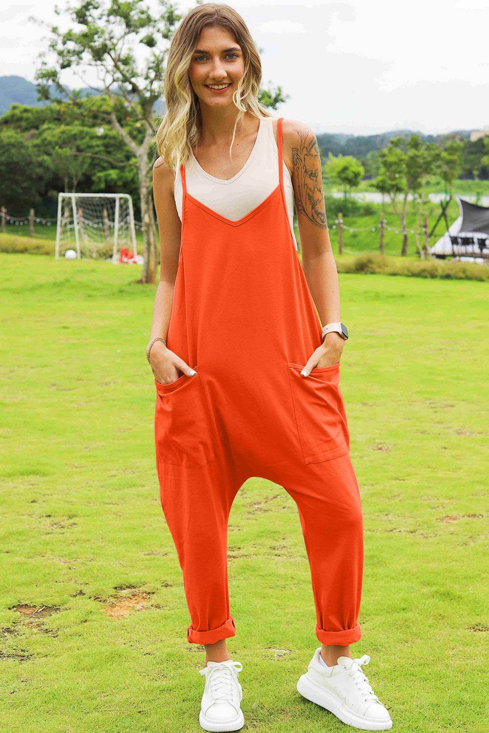 Double Take Full Size Sleeveless V-Neck Pocketed Jumpsuit - Shop Style & More | Fresh Looks, Everyday Deals & Free Shipping