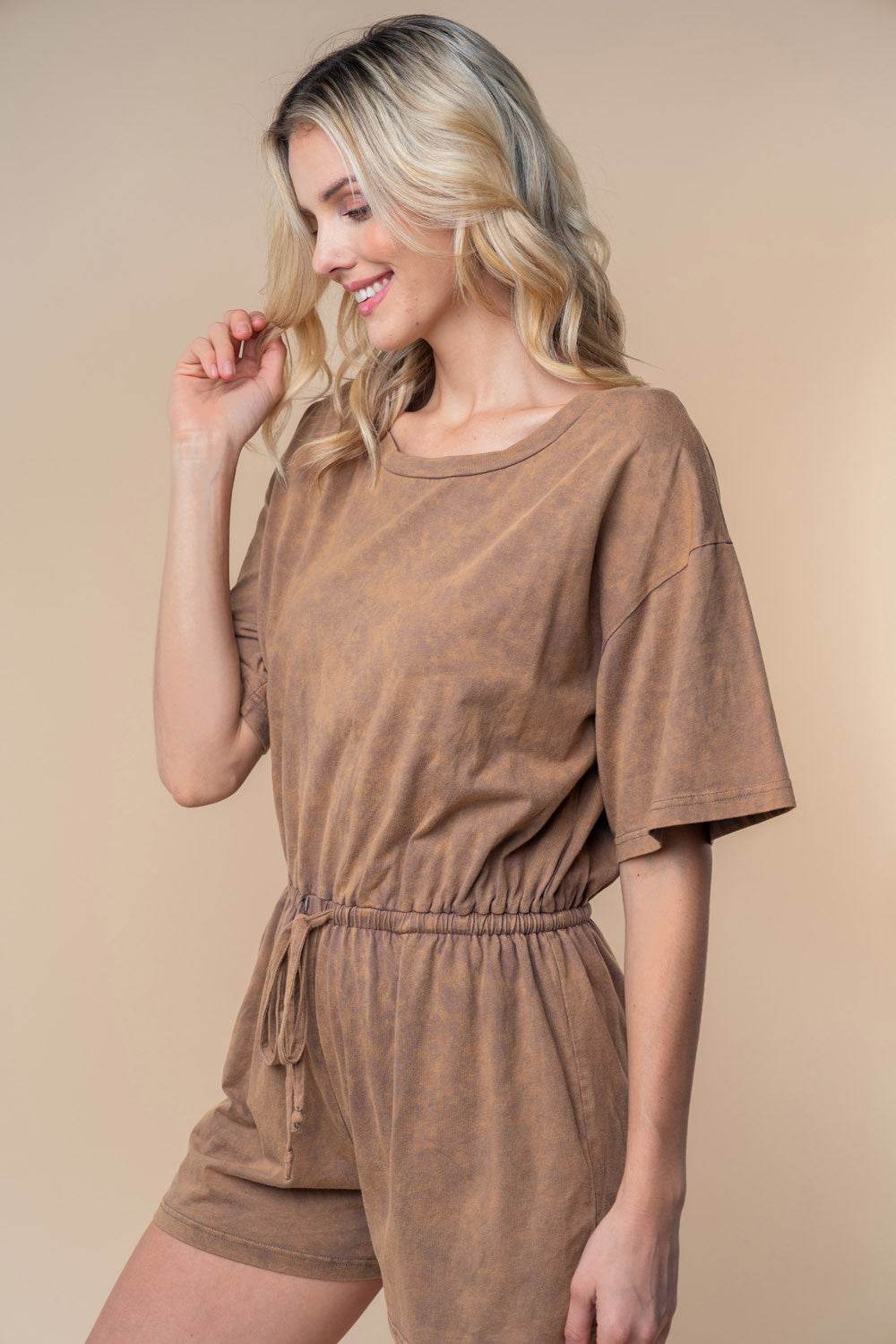 White Birch Full Size Short Sleeve Drawstring Romper - Shop Style & More | Fresh Looks, Everyday Deals & Free Shipping