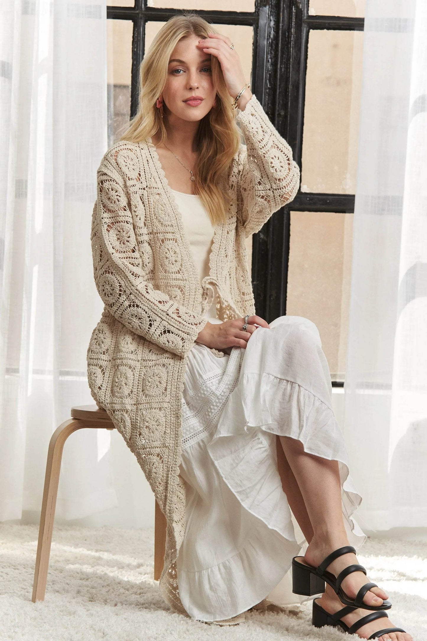 ADORA Long Sleeves Crochet Elastic Cardigan - Shop Style & More | Fresh Looks, Everyday Deals & Free Shipping