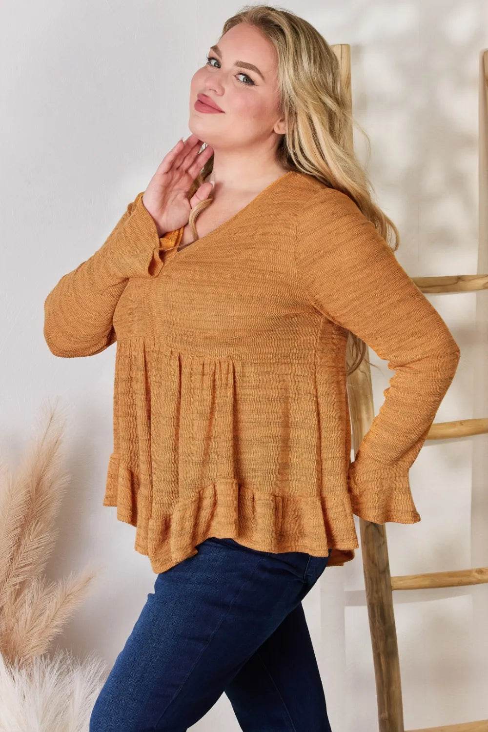 Hailey & Co Full Size V-Neck Flounce Sleeve Blouse - Shop Style & More | Fresh Looks, Everyday Deals & Free Shipping