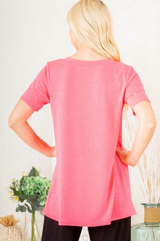 Heimish Full Size V-Neck Short Sleeve T-Shirt with Bar Detail Plus Size - Shop Style & More | Fresh Looks, Everyday Deals & Free Shipping