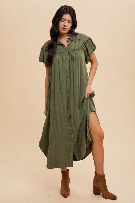 Annie Wear Mineral Washed Button Down Puff Sleeve Shirt Dress - Shop Style & More | Fresh Looks, Everyday Deals & Free Shipping