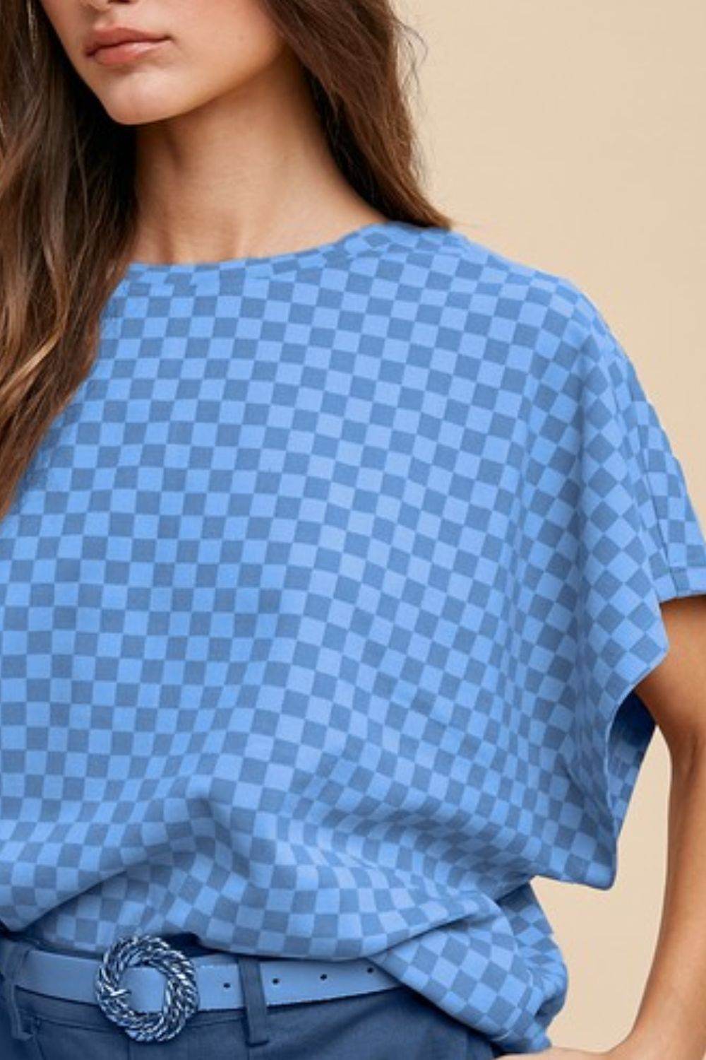 Annie Wear Checkered Round Neck Short Sleeve T-Shirt - Shop Style & More | Fresh Looks, Everyday Deals & Free Shipping