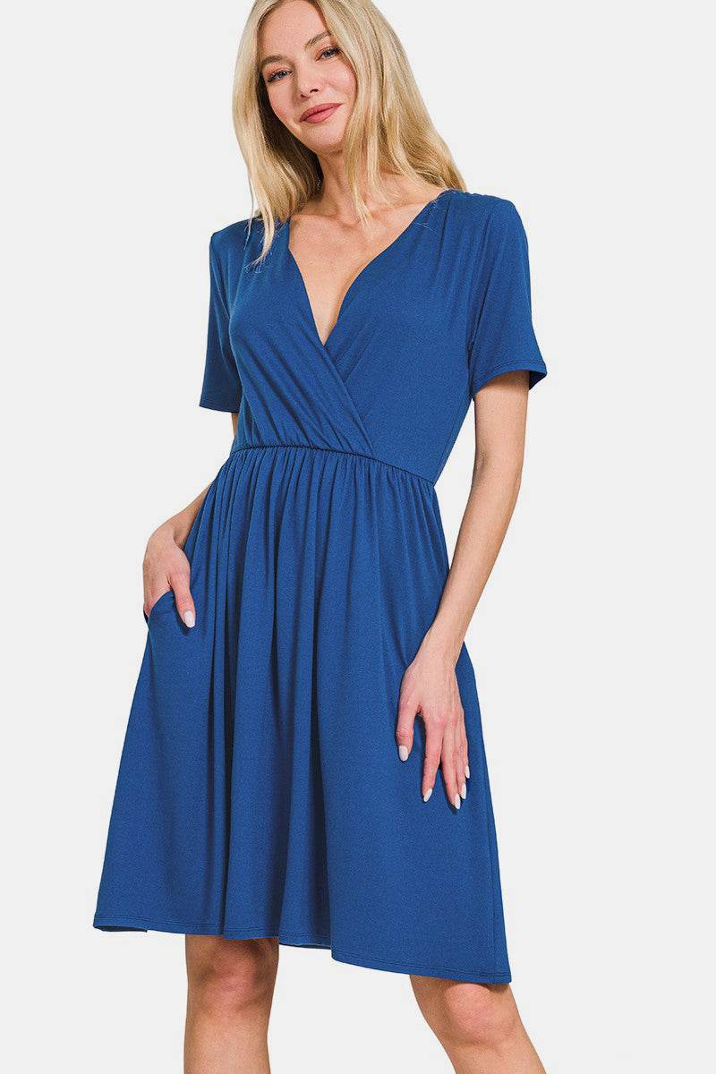Zenana Surplice Short Sleeve Brushed DTY Dress - Shop Style & More | Fresh Looks, Everyday Deals & Free Shipping