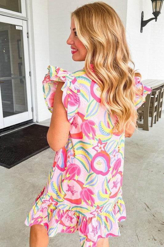 Floral Ruffle Trim Flutter Sleeve Buttoned Dress - Shop Style & More | Fresh Looks, Everyday Deals & Free Shipping