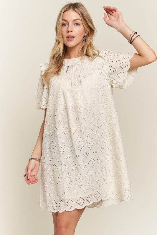 ADORA Ruffled Eyelet Round Neck Dress - Shop Style & More | Fresh Looks, Everyday Deals & Free Shipping