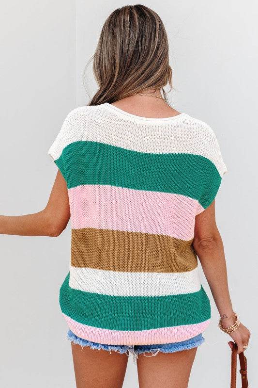 Elliot Color Block Notch V Neck Sweater Top - Shop Style & More | Fresh Looks, Everyday Deals & Free Shipping