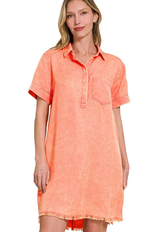 Zenana Tencel Mineral Washed Collared Shirts Dress - Shop Style & More | Fresh Looks, Everyday Deals & Free Shipping