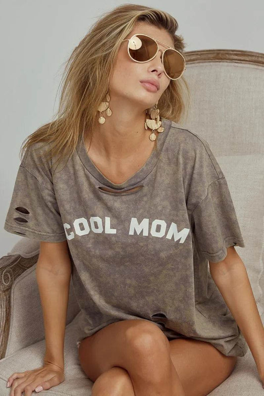 BiBi Washed Laser Cut Detail Cool Mom Print Top - Shop Style & More | Fresh Looks, Everyday Deals & Free Shipping