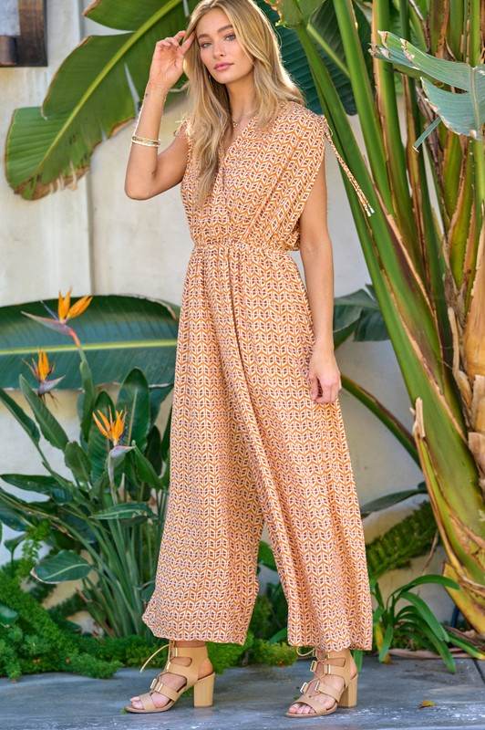 Printed V-Neck Sleeveless Jumpsuit - Shop Style & More | Fresh Looks, Everyday Deals & Free Shipping