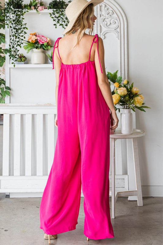 Veveret Pocketed Spaghetti Strap Wide Leg Jumpsuit - Shop Style & More | Fresh Looks, Everyday Deals & Free Shipping