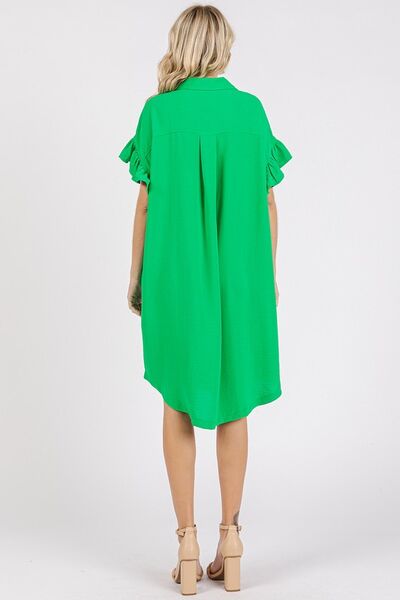 Mittoshop Button Down Flounce Sleeve Dress with Pockets Casual Dresses